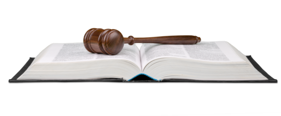 Wooden judge hammer with book. Justice and law concept