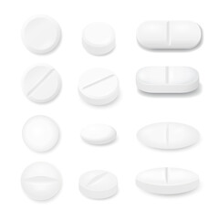  Set of realistic medicine pills and tablets isolated on transparent background - vector design elements