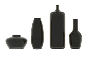 Various tinted glass vases decor 3d render illustration.