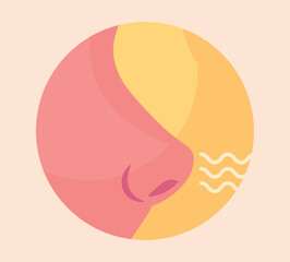 Nose perception concept. Assessment of surrounding odors, sticker for social networks and messengers. Minimalist creativity and art. Education, training and learning. Cartoon flat vector illustration