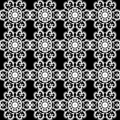 Seamless floral black and white ornament. Vintage wallpaper, lace vector pattern. Vector illustration. For fabric, tile, wallpaper or packaging.