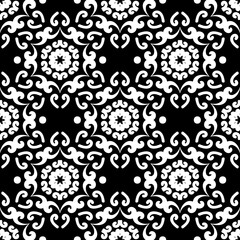 Oriental ornament seamless pattern. Vintage wallpaper, lace vector pattern. Black and white. Vector illustration. For fabric, tile, wallpaper or packaging.