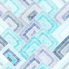 Embroidered seamless geometric pattern. Ornament for the carpet. Colorful print of handmade. Vector illustration.