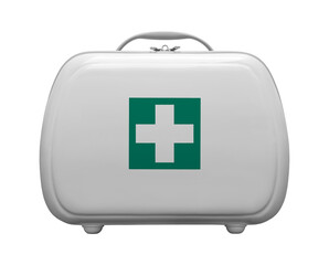 First aid kit with green cross logo on transparent background, frontal view