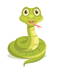 Cute snake icon. Charming and adorable character sticks out his tongue. Reptile and tropical animal. Graphic element for website. Toy or mascot for children. Cartoon flat vector illustration