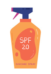 SPF cream icon. Spray for application on skin and protection from direct sunlight. Poster or banner for website. Natural and organic remedy, cosmetic procedure. Cartoon flat vector illustration