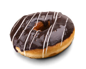 Sweet chocolate iced donut isolated on white