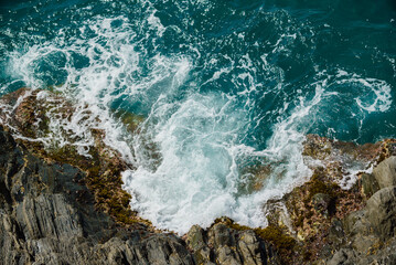 Rough ocean with waves and rocks landscape