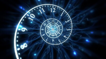 Dark Blue Mystical Time Spiral Spinning Clock Dial Animation