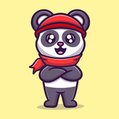 cute panda with sal cartoon vector icon illustration