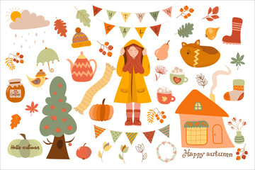 Isolated autumn set with many elements.