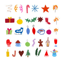 Set of winter design elements. Christmas decorations. Vector illustration.