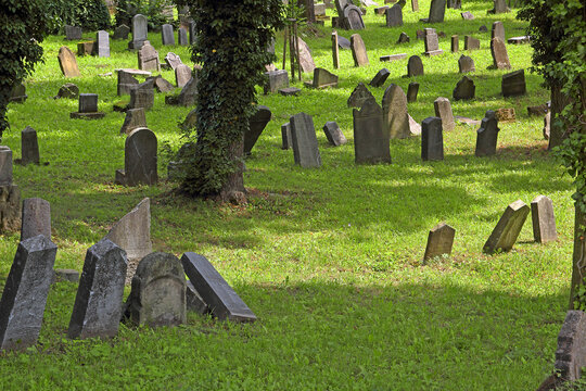HRANICE NA MORAVE, CZECH REPUBLIC -  Old Jewish cemetery with the oldest tombs. The town of Hranice na Morave lies in the Moravian Gate Valley mainly on the right side of the river Becva