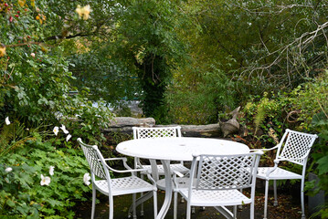 table and chairs in the garden