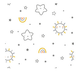 Cute Star, sun and rainbow Sun with rainbow vector happy vibe print