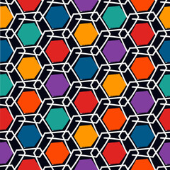 Obraz premium Paint brush hexagons. Hand drawn honeycombs background. Hexahedrons wallpaper. Hives motif. Geometric backdrop. Ethnic digital paper. Web designing. Textile print. Seamless pattern.