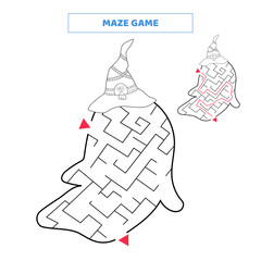 Maze game for kids. Find your way out of the maze with cute ghost.