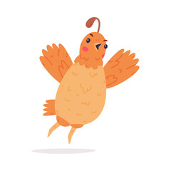 Quail Bird with Crest and Feathers Flying with Spread Wings Vector Illustration