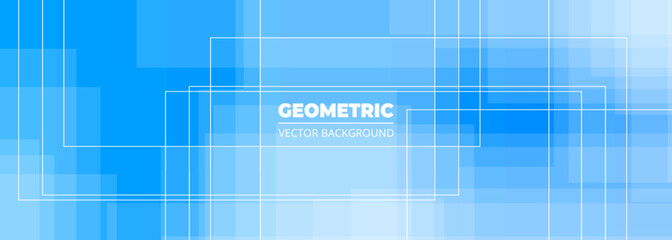 Minimal geometric light blue background with white square lines and shapes. Modern abstract texture banner design. Vector illustration