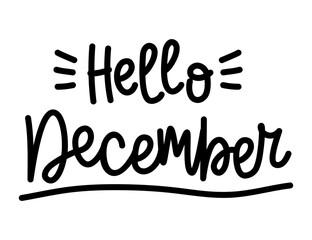 Hand drawn lettering Hello December isolated on white background, vector illustration