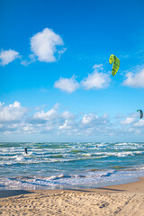 Kite surfing at the danish coast. High quality photo