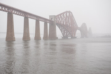 View of the George IV Bridge Rail Bridge from South Queensferry across the water of the Firth of...