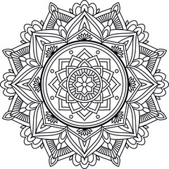 Round hand drawn colorless mandala. Coloring book page. Vector pattern for design.