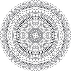 Round hand drawn colorless mandala. Coloring book page. Vector pattern for design.