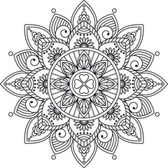 Round hand drawn colorless mandala. Coloring book page. Vector pattern for design.