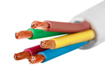 Four core armored cooper cable on  background