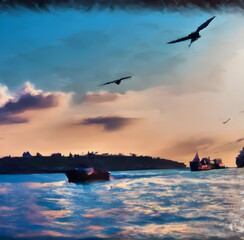 Ai generated image of istanbul silhouette at sunset