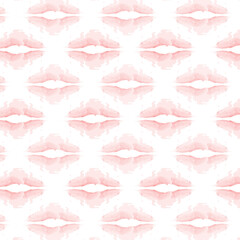 Pattern from abstract spots in the form of lips in trendy soft pink hues in watercolor manner.
