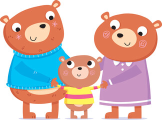 Cartoon vector illustration of three cute bears daddy bear mummy bear and baby bear
