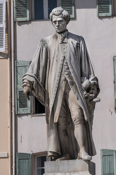 Lord Brougham statue (sculptors Paul Lienard 1879 and Trivero 1953) on Alleys of Liberty. Lord Brougham was a British politician, orator and writer. CANNES, FRANCE. September 6, 2022.
