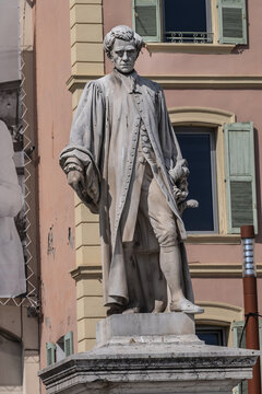 Lord Brougham statue (sculptors Paul Lienard 1879 and Trivero 1953) on Alleys of Liberty. Lord Brougham was a British politician, orator and writer. CANNES, FRANCE. September 6, 2022.