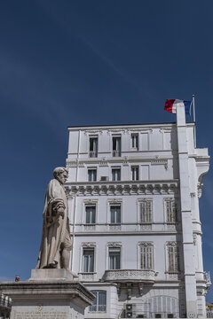 Lord Brougham statue (sculptors Paul Lienard 1879 and Trivero 1953) on Alleys of Liberty. Lord Brougham was a British politician, orator and writer. CANNES, FRANCE. September 6, 2022.