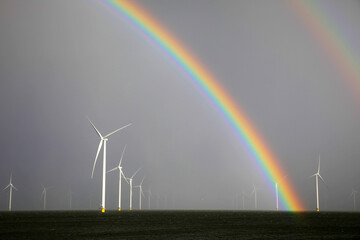 Rainbow and wind-turbines