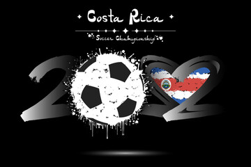 2022, soccer ball. Heart with flag of Costa Rica