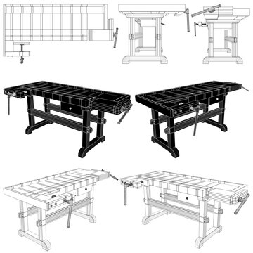 Carpenter Workbench Table Vector. Illustration Isolated On White Background. A vector illustration Of A Carpenter Table.