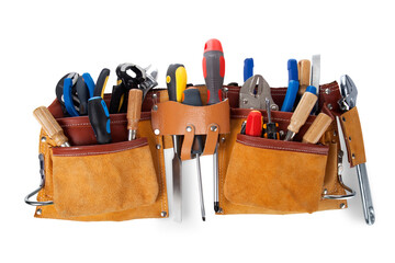 Tool belt with tools isolated on white background