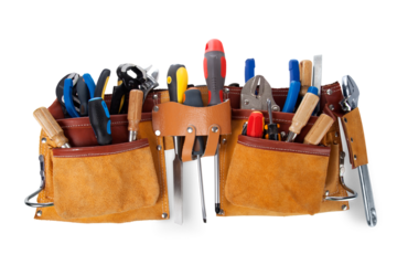 Tool belt with tools isolated on white background