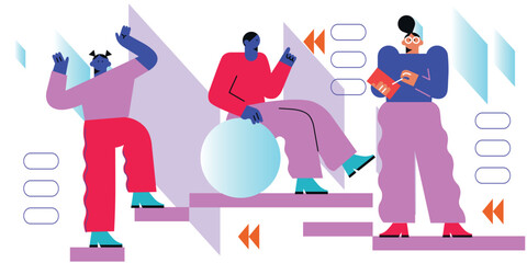 Vector people flat illustration. Technology future concept. Ideal for social media and business presentations, user interface, UX, graphic and web design, apps and interfaces. EPS 10