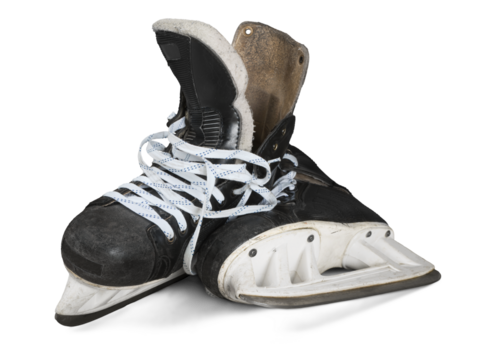 Pair of Old Black Ice Hockey Skates, Isolated on Transparent Background
