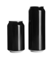 Black aluminum cans on white background. Mockup for design