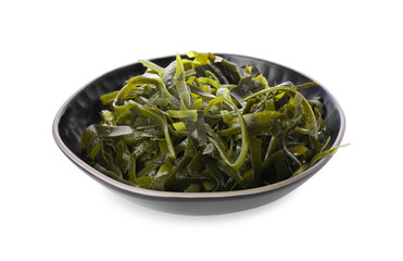 Fresh laminaria (kelp) seaweed in bowl isolated on white