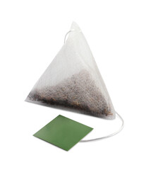 New pyramid tea bag isolated on white