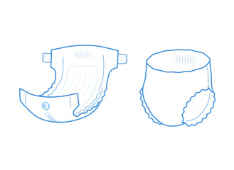 Detailed stroke diaper icon. Vector element isolated on white background. Perfect for showing the diaper, its main parts and benefits. EPS10.	 - obrazy, fototapety, plakaty