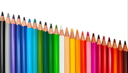 Colorful crayons in line with copy space