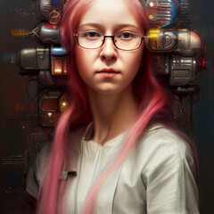 Robotic woman, cyborg with augmentations, artificial intelligence. 