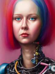 Robotic woman, cyborg with augmentations, artificial intelligence. 